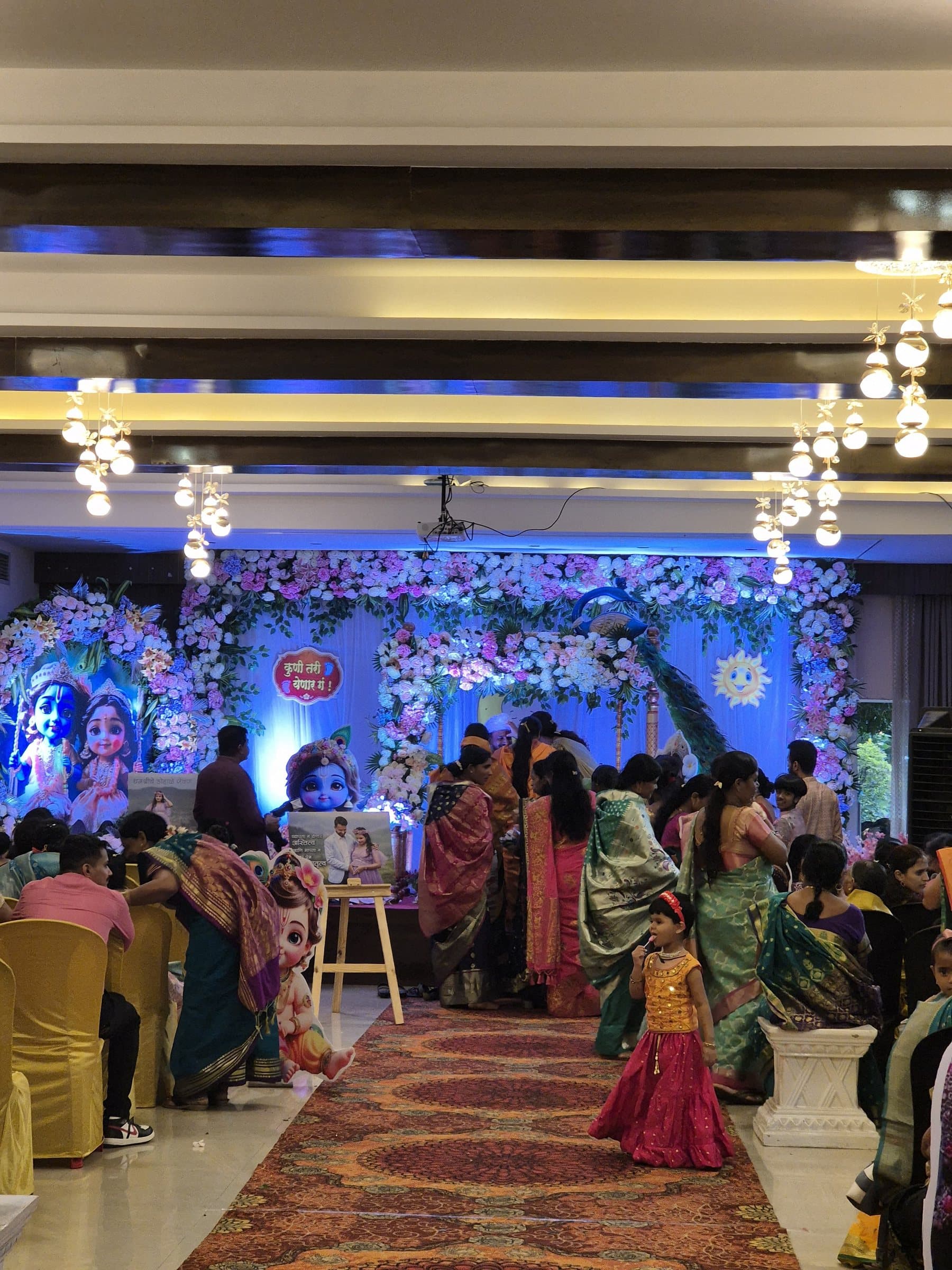 Banquet hall event with blue stage lighting